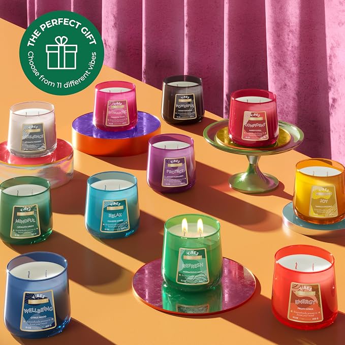 Candle-Lite Vibes Aromatic Green Mood-Enhancing Scented Candles, 15 oz Jar, Aromatherapy, Proudly Poured in The USA, 2-Wick, 86 Hours Burn Time, Perfect Relaxation Gift