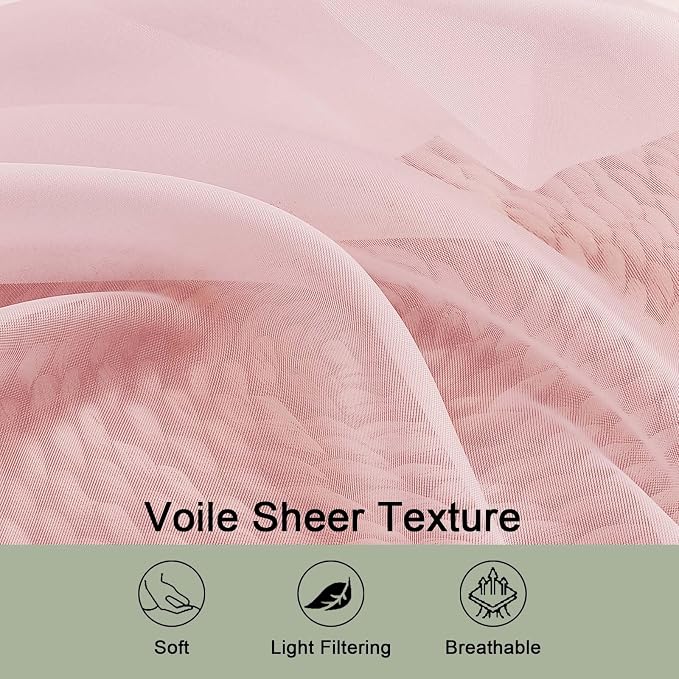 OWENIE Sheer Curtains 84 Inches Long 2 Panels Set, Sheer Blush Curtains for Living Room Bedroom 59 Inch Extra Wide, Modern Voile Filmy Rod Pocket Drapes, 2 Pcs, Each 59 W x 84L, Blush