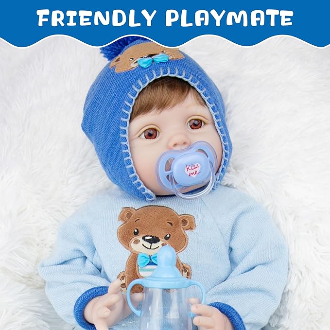 Milidool 22-Inch Reborn Baby Boy Doll with Accessories - Realistic Newborn Silicone Boy Doll for Age 3+, Birthday Gift