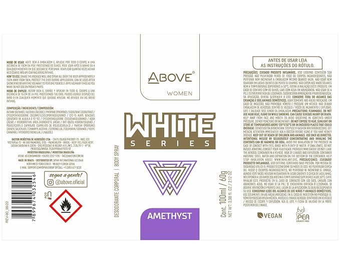 ABOVE White Series Body Spray, Amethyst, 4 pcs - Deodorant Spray - Masks Perspiration Odors - Long-Lasting Dry Spray - Paraben-Free - Cruelty-Free 2.12 oz each