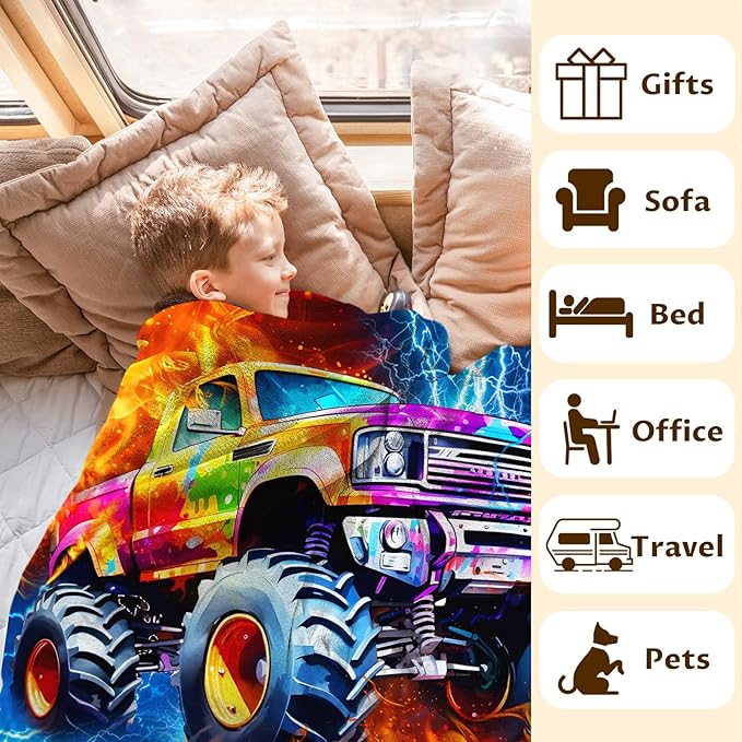 Trucks Blanket Personalized Car Throw Blankets Gift for Kids Teens Truck Lovers, 30x40 Inches Soft Cozy Lightweight Custom Throw for Sofa Chair Bed Office Home Decor