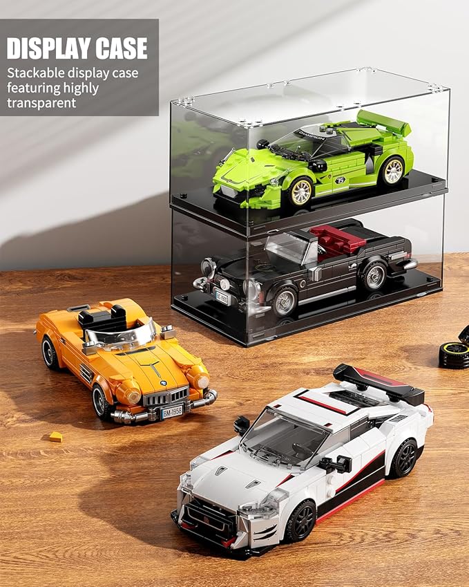 TYCOLE Super Sports Car Building Block Set with Display Case, Speed Race Cars Building Toys, Collectible Model Cars Kits Gift for Boys Girls Adults Technic Car Lovers Kids 6+ (317PCS)