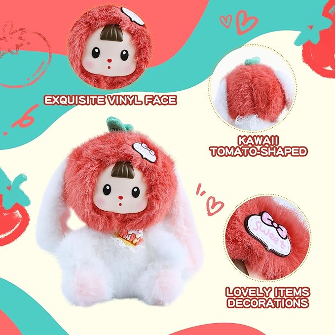 Kawaii Plush Doll, Stuffed Animals with Vinyl Face White Tomato Bunny Shaped for Girls Boys Women, 7.8 inches Vinyl Plush Pendant Cute Figurines Gifts for Collectibles Home Decor Birthday Christmas