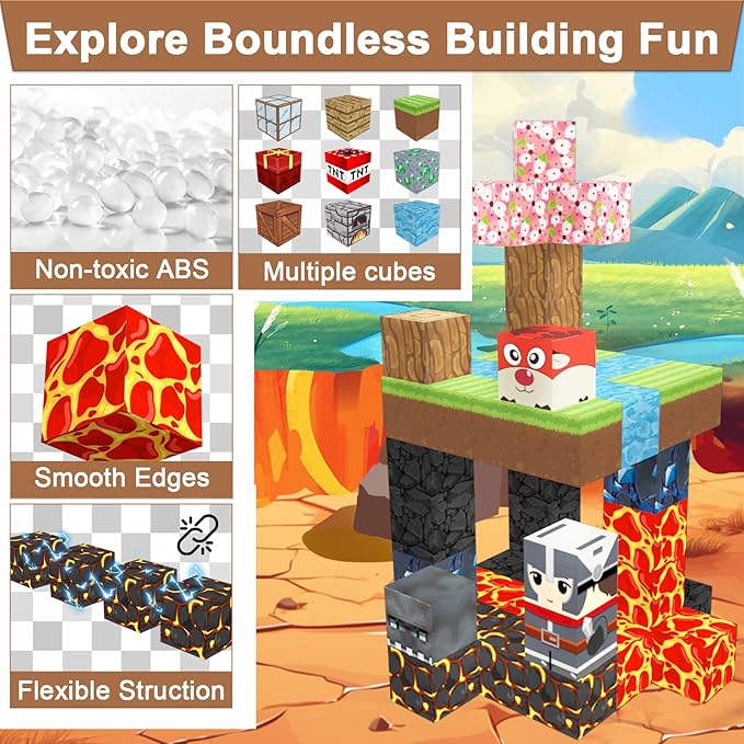 Magnetic Blocks, 100PCS Build Magnet Magic Portal Set, Build with Cubes Tiles, STEM Building Game Sensory Surprise for Toddlers Kids 3+ Year Old
