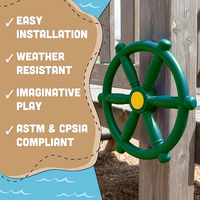 Squirrel Products Pirate Wheel 12" with Mounting Hardware, Made of Durable Weather-Resistant Plastic, for Kids Playgrounds - Green