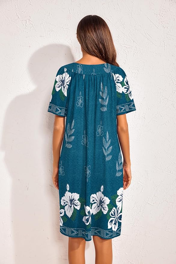 Ekouaer Womens House Dress Floral Print Nightgown with Pockets Mumu Dress