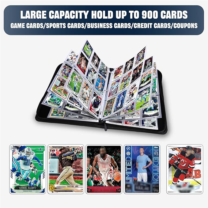 Hockey Card Binder, 9-Pocket Cards Holder,Trading Card Binder Fits 900 Cards With 50 Removable Double Sided Sleeves, Cards Album Case for Sports Game Trading Cards Display Storage Collection