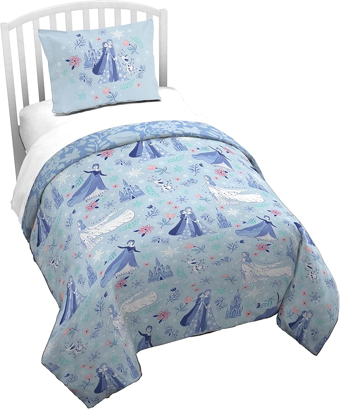 Jay Franco Kids Duvet Cover Set with Sham & Pillowcase – Ultra-Soft Bedding for Room Decor, Cover ONLY Comforter NOT Included, Blue - Frozen, 2 Piece Twin