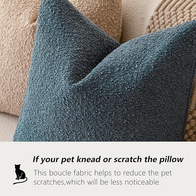 Foindtower Set of 2, Decorative Textured Boucle Throw Pillow Covers Accent Solid Pillow Cases Neutral Soft Cozy Couch Cushion Case for Chair Sofa Bedroom Living Room Home Decor 26 x 26 Inch Blue