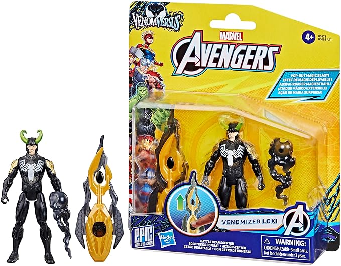 Marvel Avengers VenomVersus Epic World of Action Venomized Loki Figure with Battle Gear Accessories, 4-Inch Super Hero Toys for Kids Ages 4+