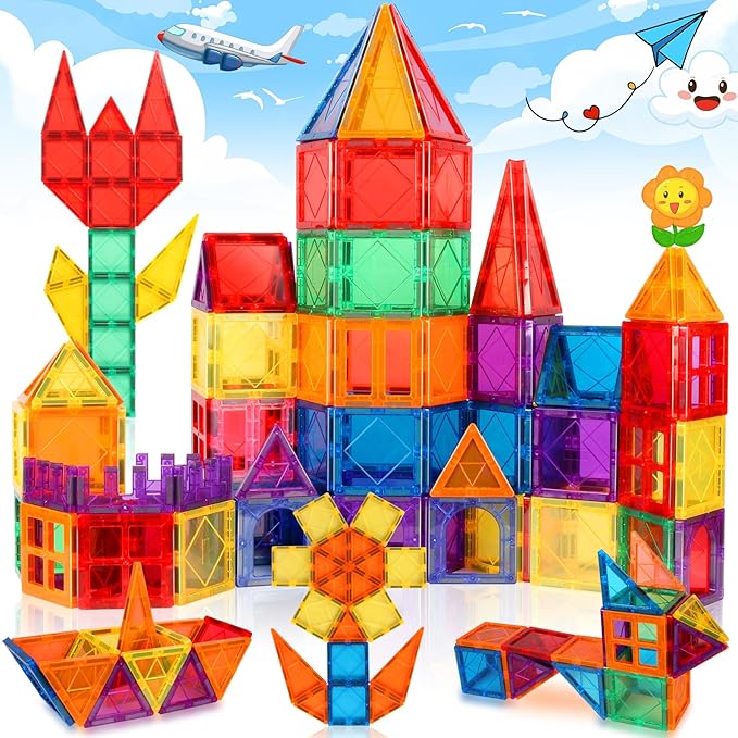 Magnetic Tiles Kids Toys, Magnetic Building Blocks STEM Magnet Building Set Preschool Learning Magnet Toys for Kids Ages 3-5 4-8, Sensory Montessori Toy for Toddlers 3+ Year Old