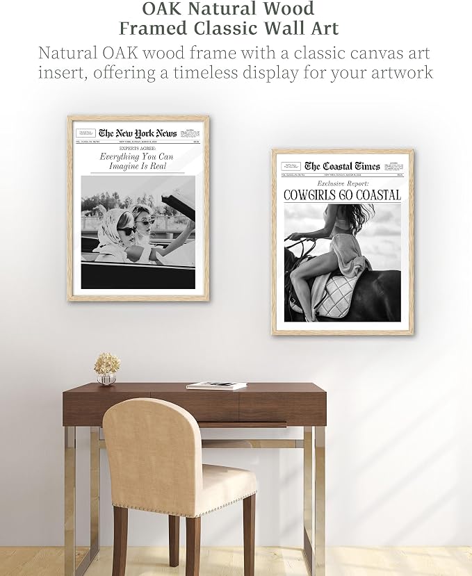 iHery 12x16in Everything You Can Imagine Is Real Framed Newspaper Art | Natural OAK Wood Frame with Canvas Print, Vintage Girls Decor for Bedroom, Living Room, Dorm and Gallery Wall, 1Pack