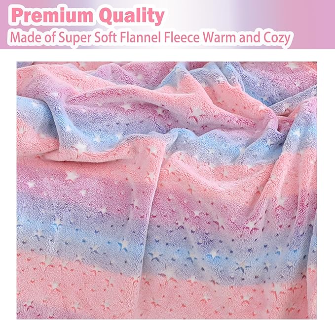 Softan Kids Stars Throw Blanket Glow in The Dark, Kids Blanket Gifts for Girls & Boys, Soft Cozy Flannel Luminous Stars Blanket for Sofa Couch Bed, Christmas Birthday Gift Toddler, 50x60IN