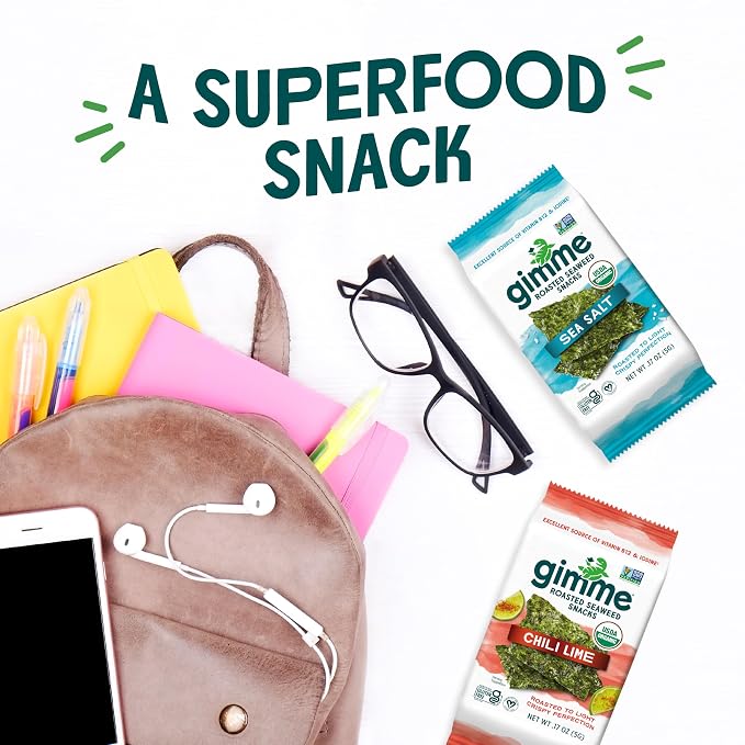 Gimme 12 CT Sharing Size Chili Lime Organic Seaweed Snacks, 10g, 0.35oz