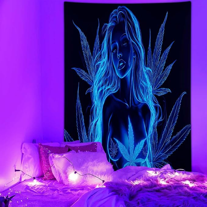 Bcsewcg Blacklight Art, Women Sexy Blue Poster, Blacklight Art Wall Hanging, Uv Glow in the Dark Hot Girl Wall Decor