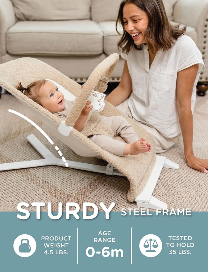 Baby Delight Alpine Deluxe Portable Bouncer | Infant | 0 – 6 Months | Tan Sherpa