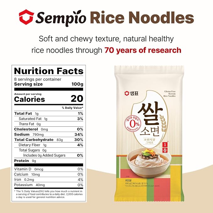 Sempio Rice Noodles, Korean Somen, Gluten-Free, 28.2 oz / 800 g | 93% Rice-Based Thin & Soft Pasta Alternative: Allergen-Friendly, Perfect for Healthy Ramen, Guksu, Udon