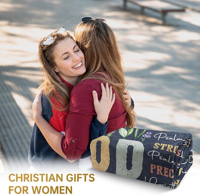 Christian Gifts for Women - Inspirational Floral Blanket | Religious Birthday Gift, Christian Blanket for Mom, Sister, Friend, Baptism & Confirmation, Spiritual Gift for Her (Blue)