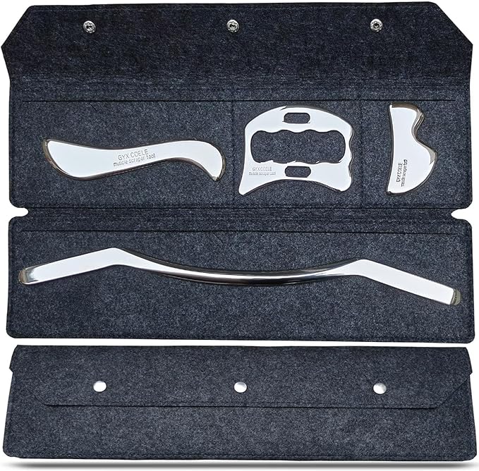 Muscle Scraper Tool Set, Stainless Steel IASTM Soft Tissue Scraping Massage Tools for Physical Therapy,Fascial Release, Scar Tissue Massage, 4 Piece