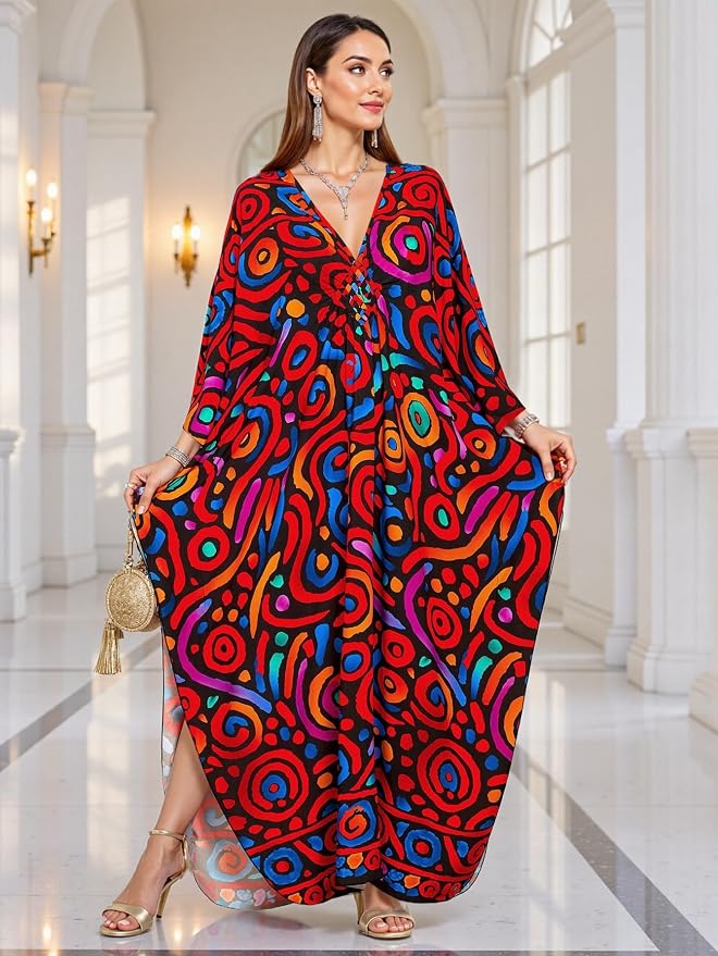Mumu Dresses for Women Plus Size, Bohemian Kaftan Beach Cover Up Long Maxi Nightgown Soft Loungewear