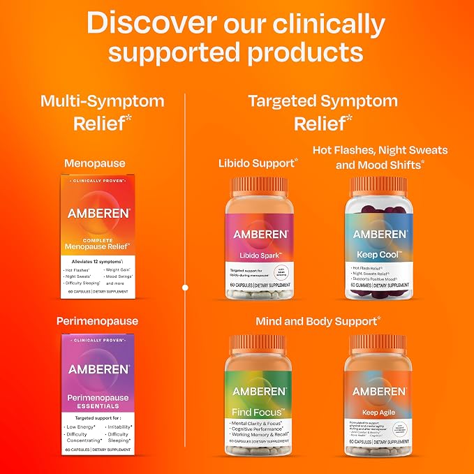 Amberen Menopause Supplement for Women, Clinically Proven, Helps Support Hormone Balance, Helps Relieve 12 Menopause Symptoms: Hot Flashes, Night Sweats, Mood Swings and More, 30 Days Supply