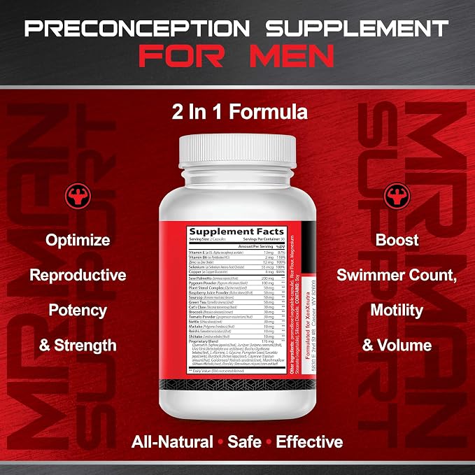 Mr. Man Support– Male Fertility Supplement for Sperm Health, Count, and Motility – All-Natural Formula with Vitamins, Minerals, and Antioxidants – Supports Reproductive Health and Hormonal Balance
