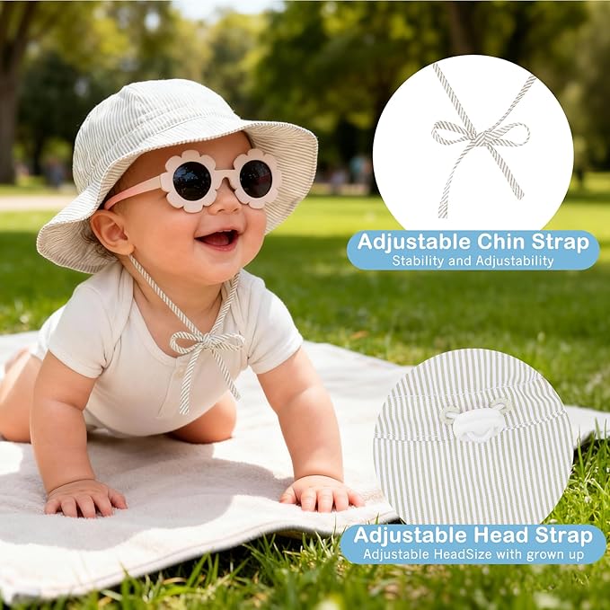 Zando UPF 50+ Wide Brim Baby Sun Hat with Sunglasses 0-12M - Sun Protection Infant Toddler Bucket Hat Adjustable for Outdoor