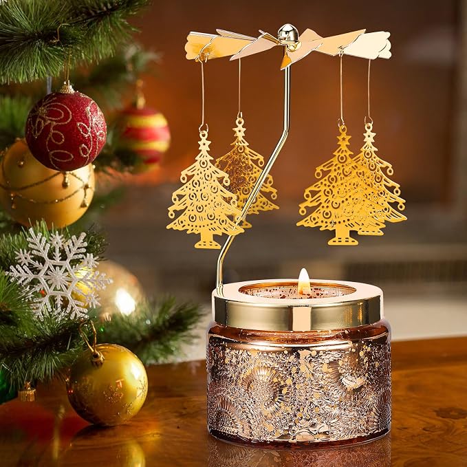 Christmas Tree Rotating Candle, Gifts for Women Mom Daughter Sister Wife | Birthday Gifts for Women Friendship, Unique Scented Candle Gift for Christmas Anniversary Mothers Day