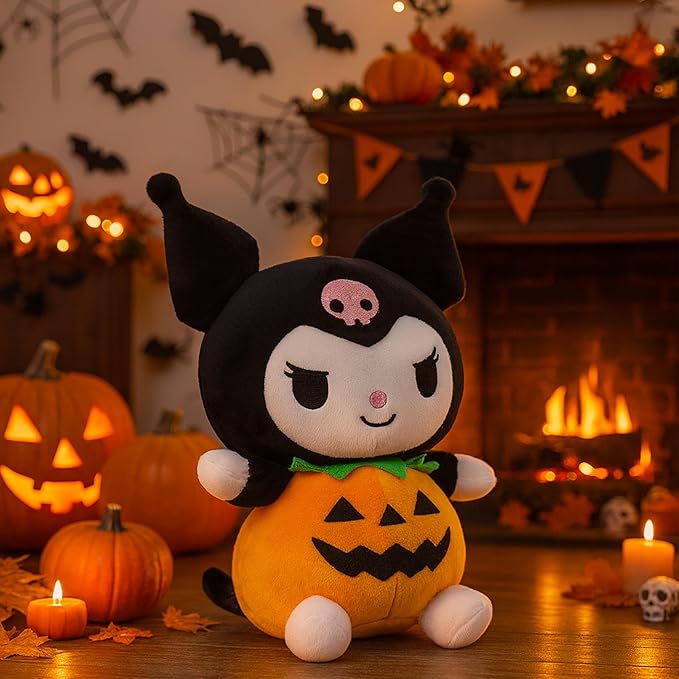 7-Inch Halloween Pumpkin Cat Plush, Soft and Cute Kitty Stuffed Animal, Adorable Halloween Decoration and Gift (Black)