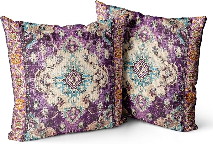 Snycler Boho Throw Pillow Covers 20x20 inch Set of 2 Boho Rug Carpet Double Sided Pattern Cotton Soft Pillow Case Cushion Cover Pillowcase for Couch Sofa Bed Decorative (Purple)
