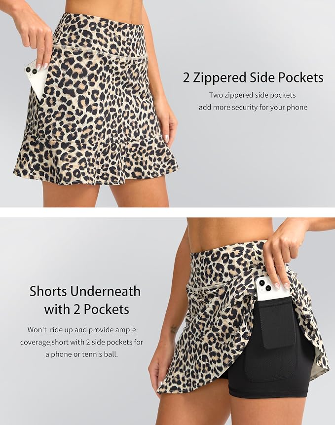 16" Golf Skorts for Women with 5 Pockets | Athletic, Tennis Skirt, High Waisted, Pickleball, Travel, Casual, Lightweight, Ruffle Summer Skirt, with Shorts