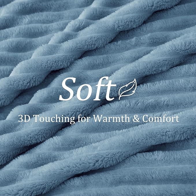 BEDELITE Ribbe Blankets Queen Size for Bed, Blue, 90"x90" | Ultra-Soft Plush Fleece, Warm Yet Lightweight, Ribbed Texture, Home Decor, Machine Washable, Giftable, All-Season Use