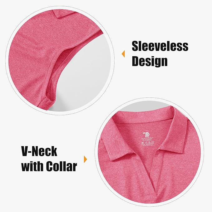 BGOWATU Women's Sleeveless Golf Polo Shirts Collared V Neck Tennis Tank Tops UPF 50+ Quick Dry Lightweight