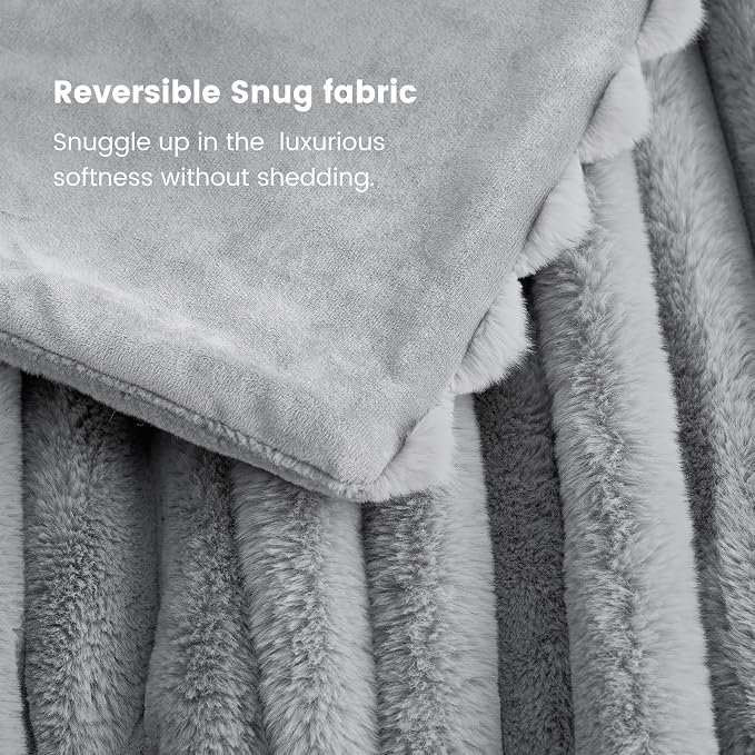 Cozy Bliss Faux Fur Throw Blanket for Couch, Cozy Warm Plush Striped Blanket for Sofa Bedroom Living Room, 50 * 60 Inches Gray