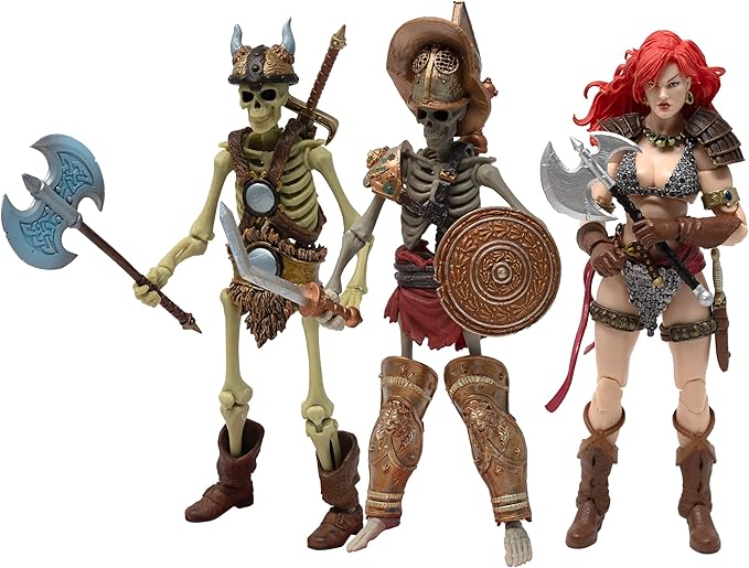 Boss Fight Studio Epic H.A.C.K.S. Red Sonja Deluxe Action Figure with Gladiator & Barbarian Skeletons – Set of 3 Highly Articulated Collectible Figurines – Interchangeable Parts & Accessories – 1:12