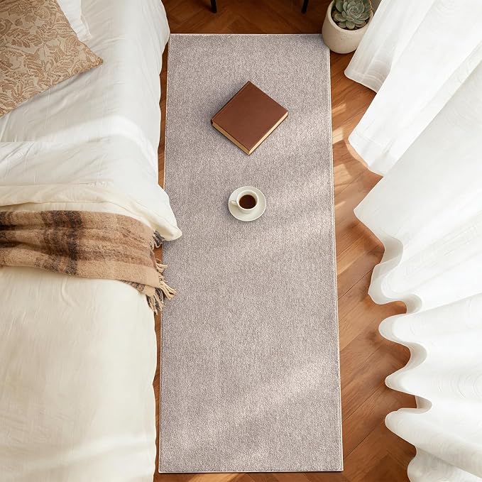 FinRèc 2x8 Washable Runner Rugs for Kitchen Hallway Bedroom, Low Pile Thin Rug Solid Color, Non-Slip Carpet Indoor for Home Decor (Oatmeal/White)