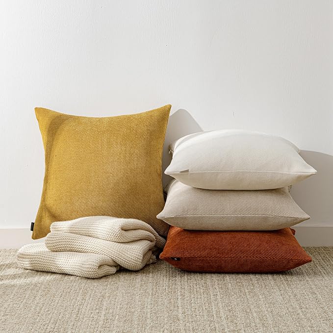 a moment Fall Decorative Throw Pillow Covers Pack of 2,26x26 Inch Rust | Twill Chenille Cushion Covers for Sofa Living Room Couch Bed