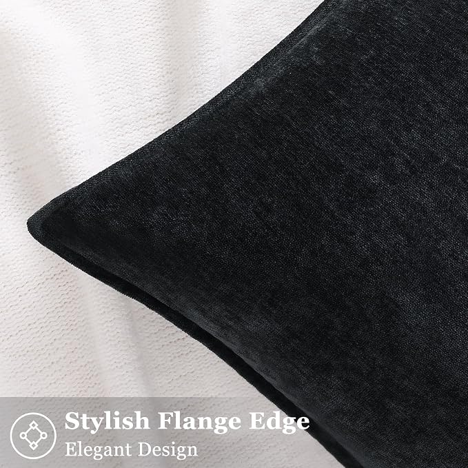 decorUhome Chenille Black Velvet Throw Pillow Covers 20x20 Set of 2 | Fall Soft Couch Decorative Modern Farmhouse Pillow Cases with Elegant Design for Sofa Bed Living Room Home Decor