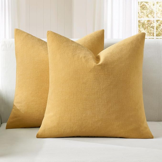 MIULEE Gold Chenille Couch Throw Pillow Covers, 18x18 | Set of 2, Soft Farmhouse Modern Home Decor, Decorative Pillowcases for Sofa Living Room Bed