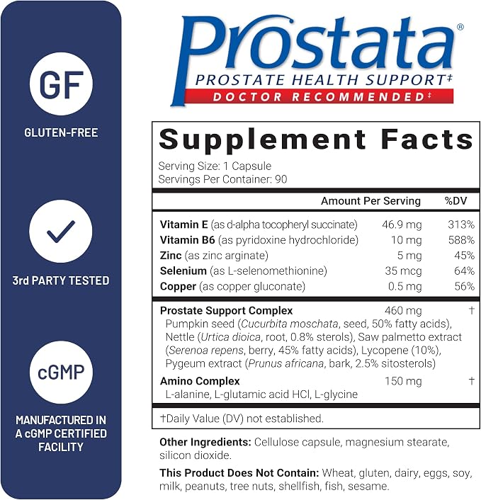 U.S. Doctors' Clinical Prostata - Clinically Proven Prostate Supplement for Men - Urinary Tract & Bladder Support - Saw Palmetto, Vitamin E, Pumpkin Seed - USA Manufactured- 90 Capsules[30-Day Supply]