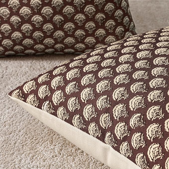 MIULEE Floral Print Decorative Euro Pillow Covers 22x22, Withered Rose | Vintage Boho Farmhouse Modern Home Decor, Set of 2, Block Print Cushion Covers for Couch Sofa Bed Living Room