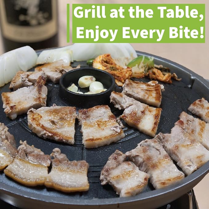 COOKKING - Korean Traditional BBQ Grill Pan, Cauldron Lid Shape - Stovetop Nonstick Indoor/Outdoor Smokeless BBQ Cast Aluminum Grill Pan, Made in Korea