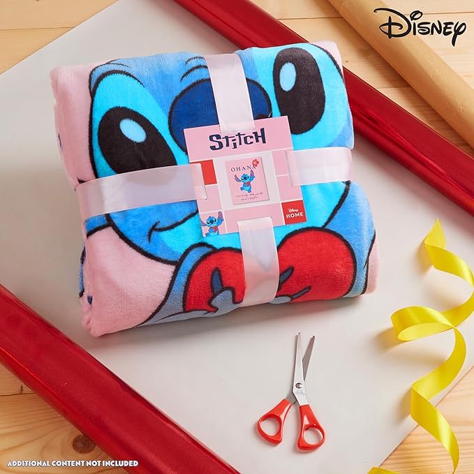 Disney Stitch Throw Blanket Soft Fleece Blanket Bedroom Accessories 59 x 51” (Pink Stitch)