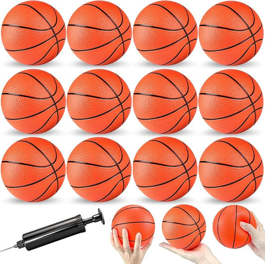 Hymaz 12 Pack 4 Inch Mini Basketball Ball, Small Basketballs Set with Pump for Toddlers Kids Basketball Gifts, Inflatable Ball for Basketballs Hoop Beach Pool Sports Arcade Games Party Favor