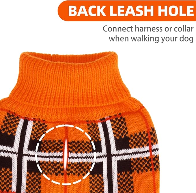 PUPTECK Dog Sweaters for Large Medium Small Dogs - Fall Classic Plaid Style Puppy Holiday Winter Coat Clothes Warm, Reddish Orange, SM