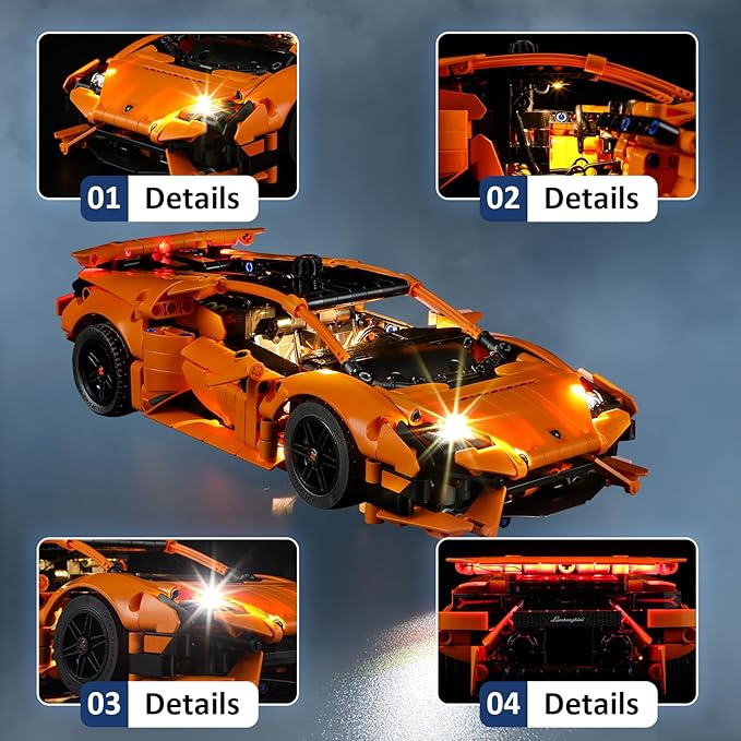 LED Light Kit for Lego 42196 Lamborghini Huracán Tecnica Orange Set,Compatible with Lego 42196 Building Blocks Model(Not Include Blocks Set)