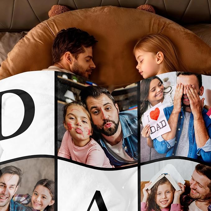 SHIPS NEXT DAY Personalized Fathers Day Birthday Gifts from Daughter Son Kids Wife Custom Photos Blanket with PictureText Customized Father's Day Christmas Dad Husband Grandpa Papa Unique Gifts