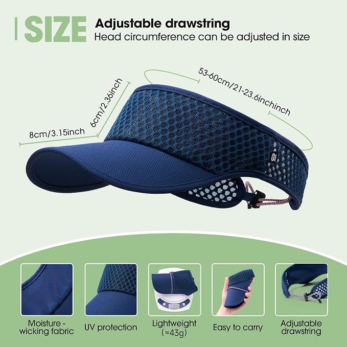 Breathable Mesh Sun Visor Lightweight Sport Hat for Men Women | Adjustable Elastic Machine Washable Moisture Wicking Quick Dry Comfortable Sun Protection for Golf Running Tennis Hiking
