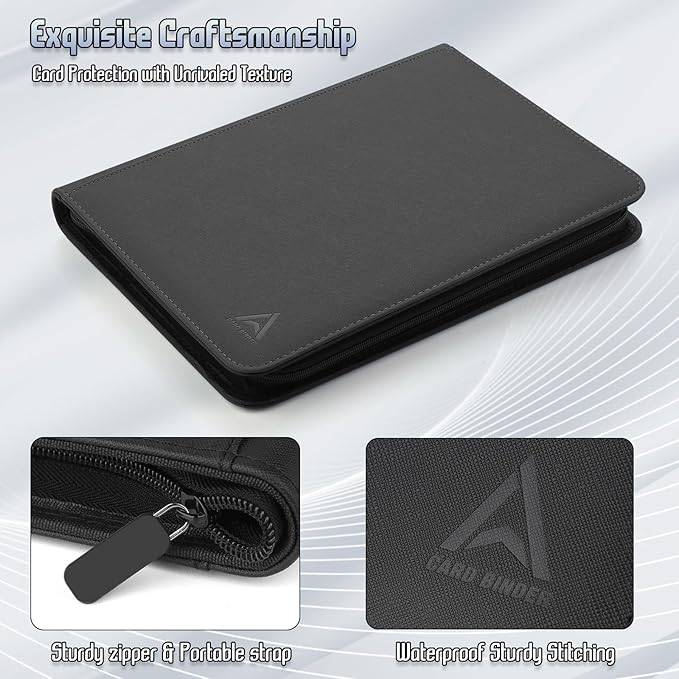 Arkeiliy Card Binder 9 Pocket, Double Sided Pockets Trading Card Binder with 30 Sleeves, Premium Zip Trading Card Holder Collector Album Holds 540 MTG (Black)