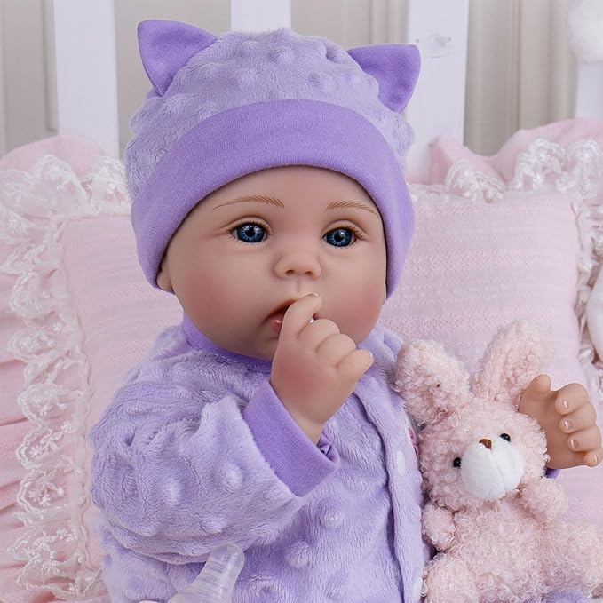 Milidool Lifelike Reborn Baby Dolls Girl-18 inch Realistic Newborn Baby Dolls, Nice Gift for for Kids Age 3 +,Purple Clothes